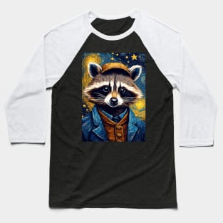 Cool Raccoon Animal  Portrait Painting in a Van Gogh Starry Night Art Style Baseball T-Shirt